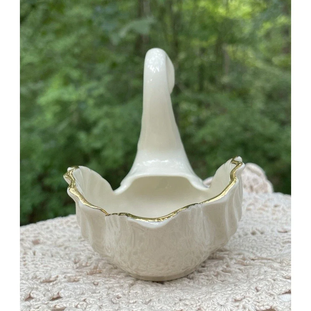 RARE Vtg Lenox 120th Anniversary Swan Trinket Dish 24K Gold trim USA Porcelain